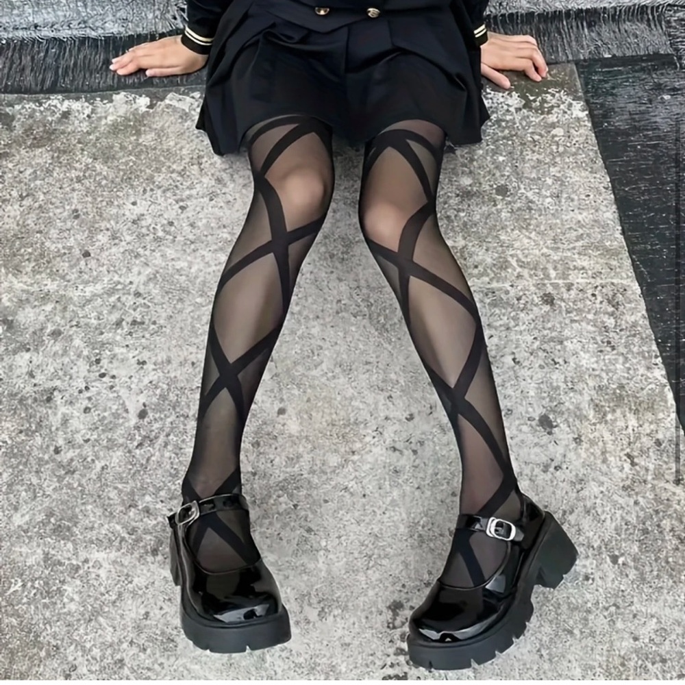 New! Criss Cross Black Sheer Tights Pantyhose